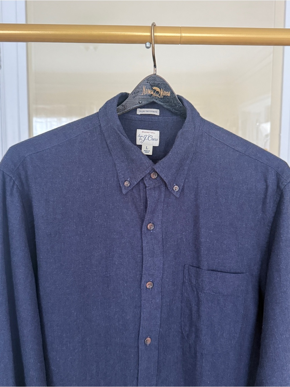 J.Crew Brushed Twill Button Down Shirt Large Navy Slim Untucked Cotton